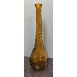 Vintage Amber Hobnail Art Glass Bud Vase Bottle 15.5" Mid Century MCM